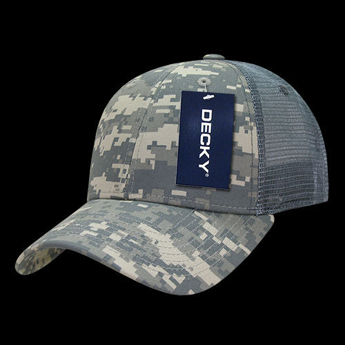 DECKY 6 Panel Low Profile Structured Camo Trucker – Adjustable Snapback Cap