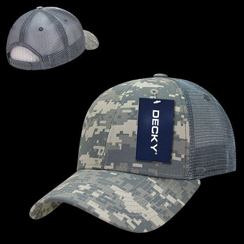 DECKY 6 Panel Low Profile Structured Camo Trucker – Adjustable Snapback Cap