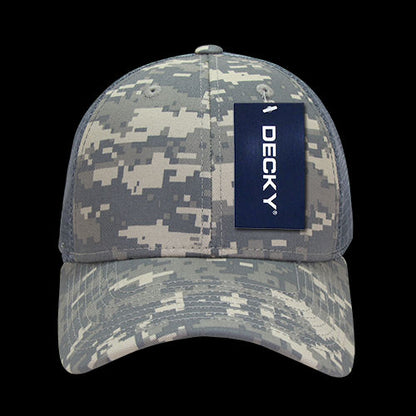 DECKY 6 Panel Low Profile Structured Camo Trucker – Adjustable Snapback Cap