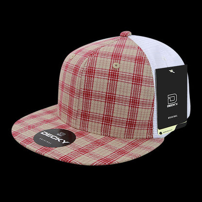 Decky 6 Panel High Profile Structured Plaid Trucker – Adjustable Streetwear Cap