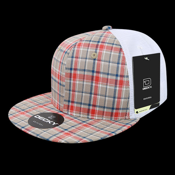 Decky 6 Panel High Profile Structured Plaid Trucker – Adjustable Streetwear Cap