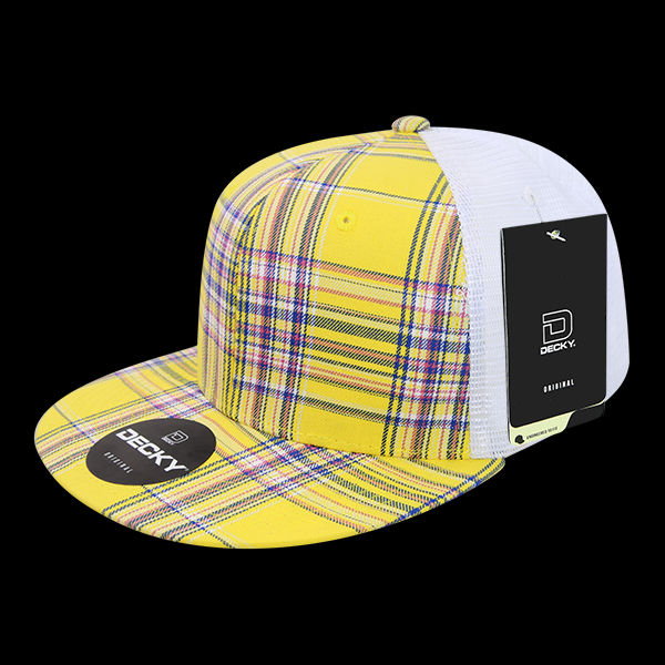 Decky 6 Panel High Profile Structured Plaid Trucker – Adjustable Streetwear Cap