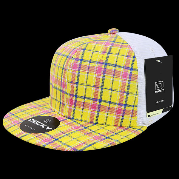 Decky 6 Panel High Profile Structured Plaid Trucker – Adjustable Streetwear Cap