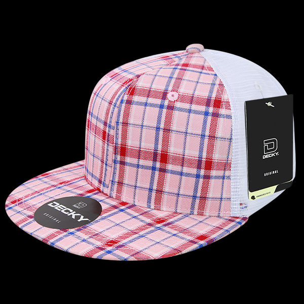 Decky 6 Panel High Profile Structured Plaid Trucker – Adjustable Streetwear Cap