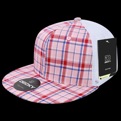 Decky 6 Panel High Profile Structured Plaid Trucker – Adjustable Streetwear Cap