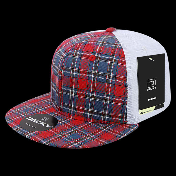 Decky 6 Panel High Profile Structured Plaid Trucker – Adjustable Streetwear Cap