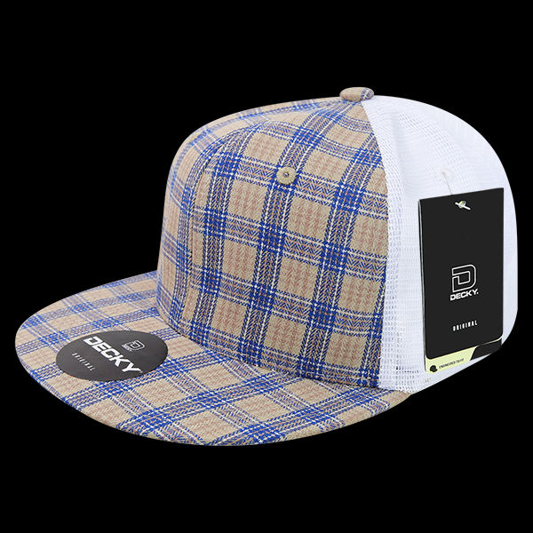 Decky 6 Panel High Profile Structured Plaid Trucker – Adjustable Streetwear Cap
