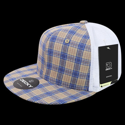 Decky 6 Panel High Profile Structured Plaid Trucker – Adjustable Streetwear Cap