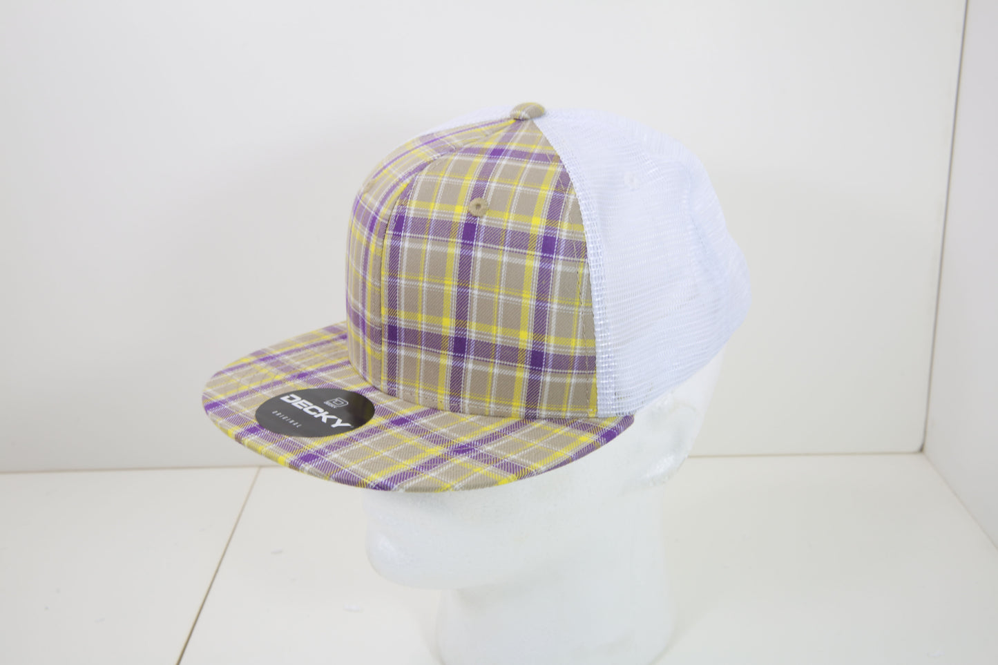 Decky 6 Panel High Profile Structured Plaid Trucker – Adjustable Streetwear Cap