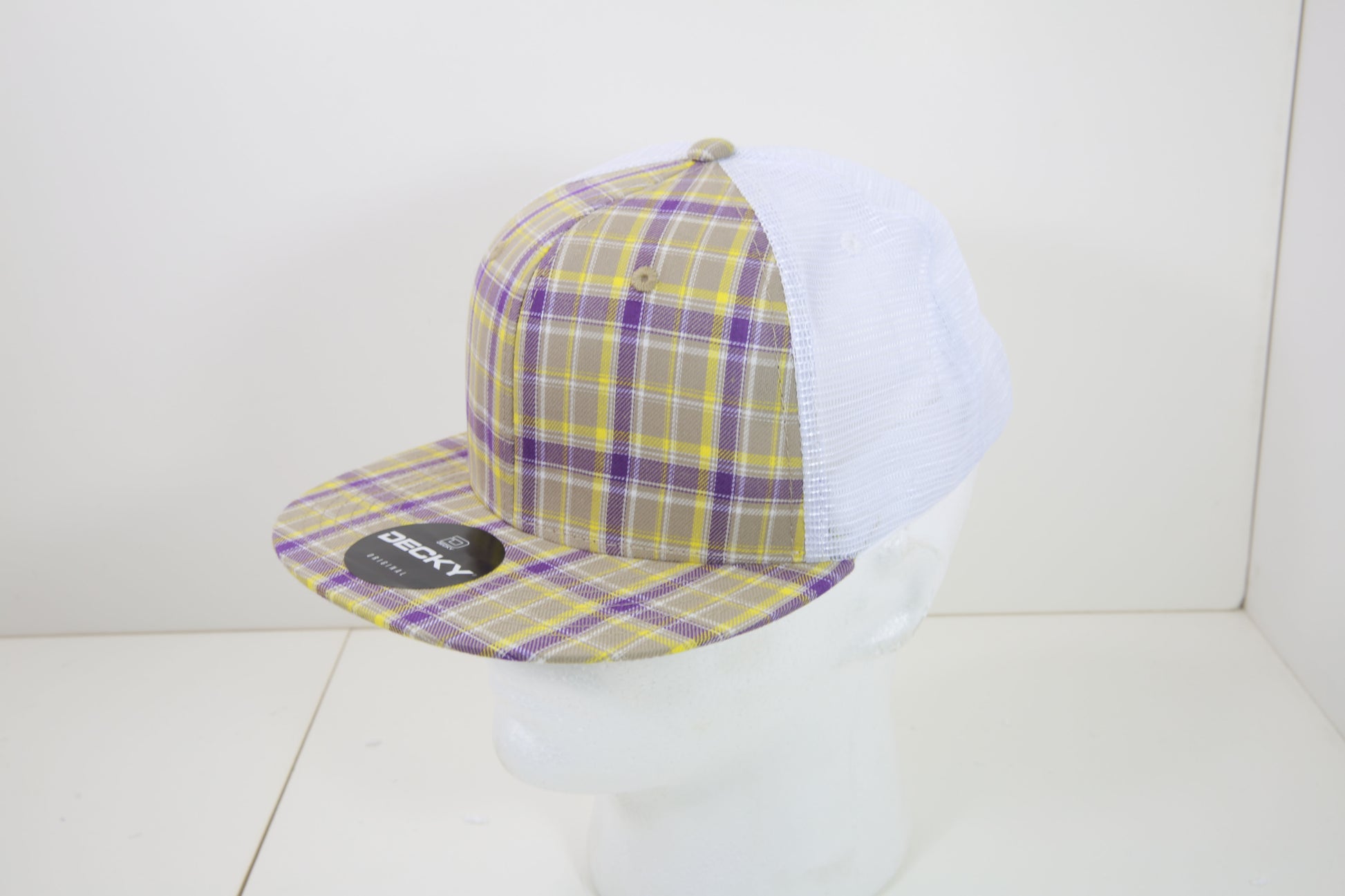 Decky 6 Panel High Profile Structured Plaid Trucker – Adjustable Streetwear Cap
