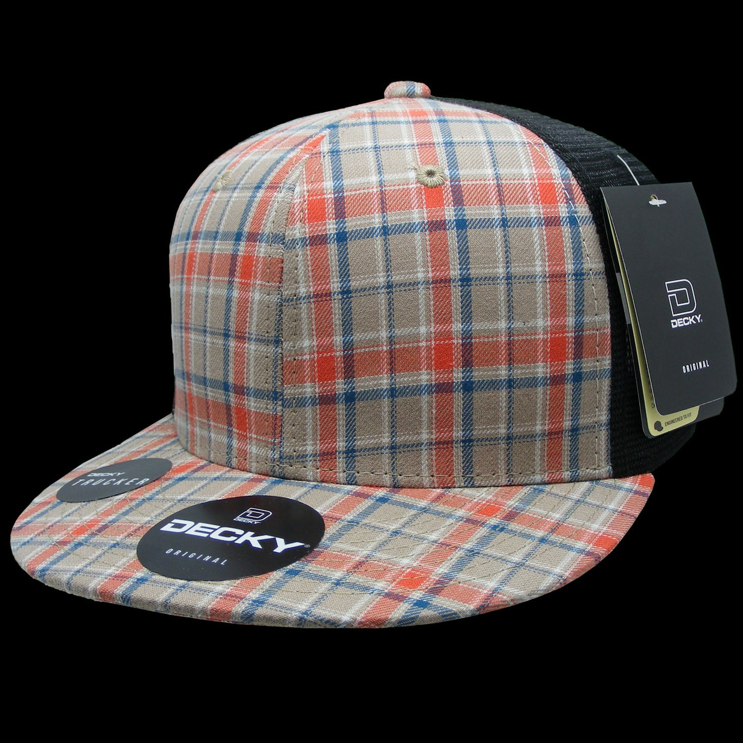 Decky 6 Panel High Profile Structured Plaid Trucker Hat
