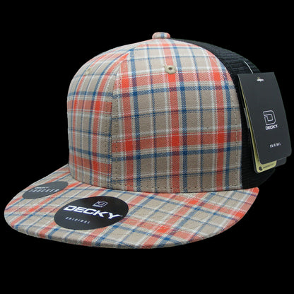 Decky 6 Panel High Profile Structured Plaid Trucker Hat