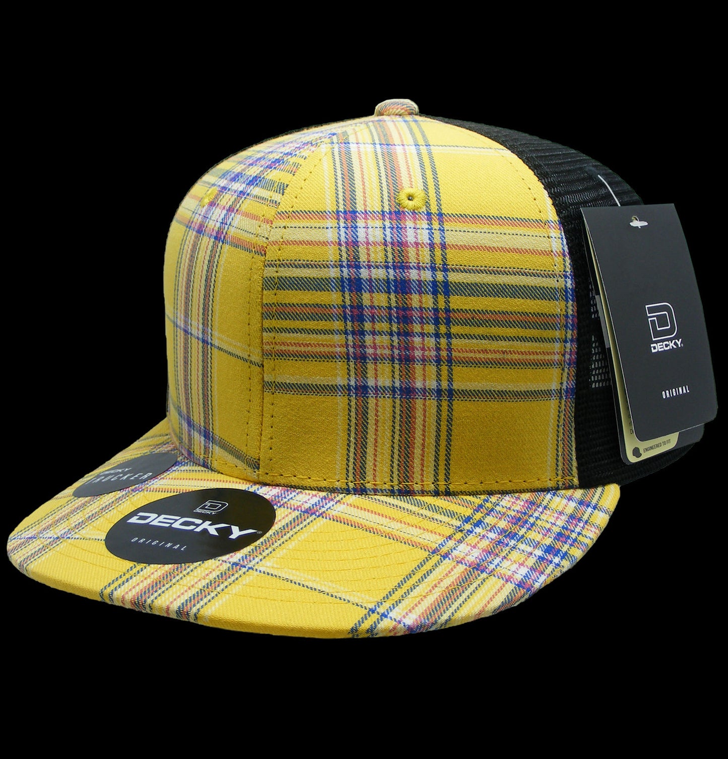 Decky 6 Panel High Profile Structured Plaid Trucker Hat