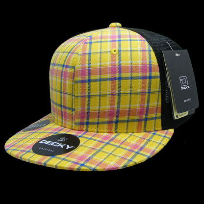 Decky 6 Panel High Profile Structured Plaid Trucker Hat