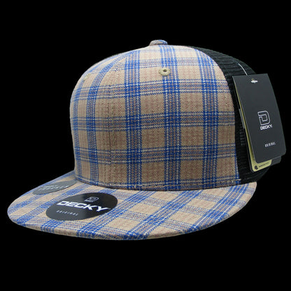 Decky 6 Panel High Profile Structured Plaid Trucker Hat