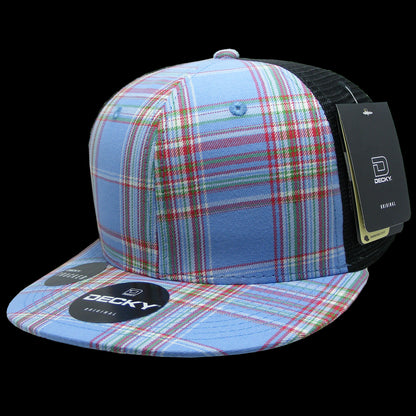 Decky 6 Panel High Profile Structured Plaid Trucker Hat