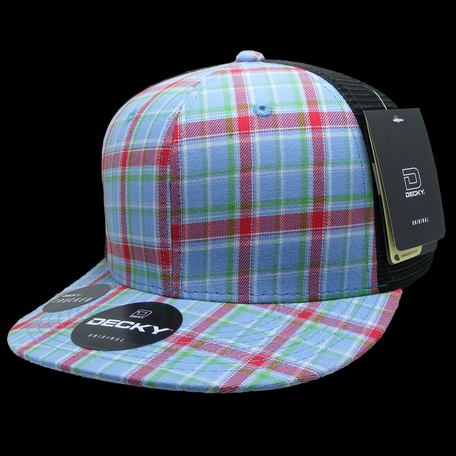 Decky 6 Panel High Profile Structured Plaid Trucker Hat