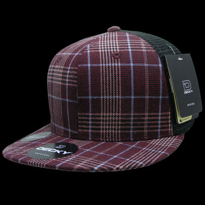 Decky 6 Panel High Profile Structured Plaid Trucker Hat