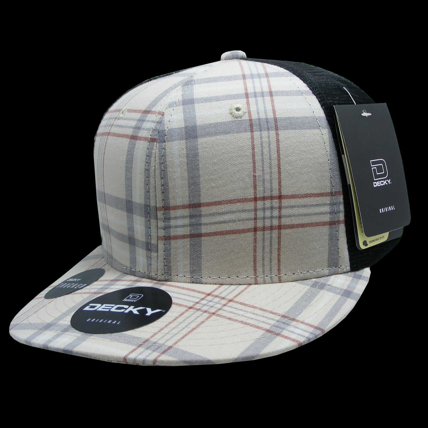 Decky 6 Panel High Profile Structured Plaid Trucker Hat