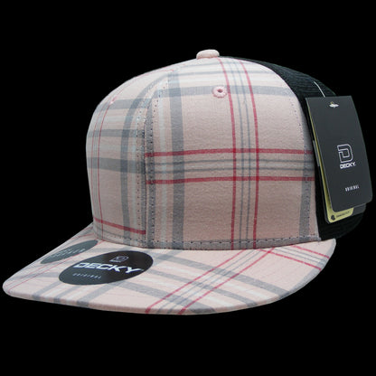 Decky 6 Panel High Profile Structured Plaid Trucker Hat