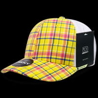 Decky 6 Panel Mid Profile Structured Plaid Trucker Hat – Adjustable Cap | 6017