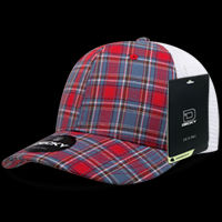 Decky 6 Panel Mid Profile Structured Plaid Trucker Hat – Adjustable Cap | 6017