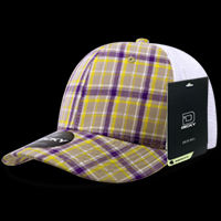 Decky 6 Panel Mid Profile Structured Plaid Trucker Hat – Adjustable Cap | 6017