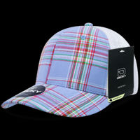 Decky 6 Panel Mid Profile Structured Plaid Trucker Hat – Adjustable Cap | 6017