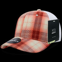 Decky 6 Panel Mid Profile Structured Plaid Trucker Hat – Adjustable Cap | 6017
