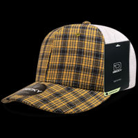 Decky 6 Panel Mid Profile Structured Plaid Trucker Hat – Adjustable Cap | 6017