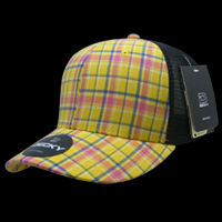 Decky 6 Panel Mid Profile Structured Plaid Trucker Hat – 6018