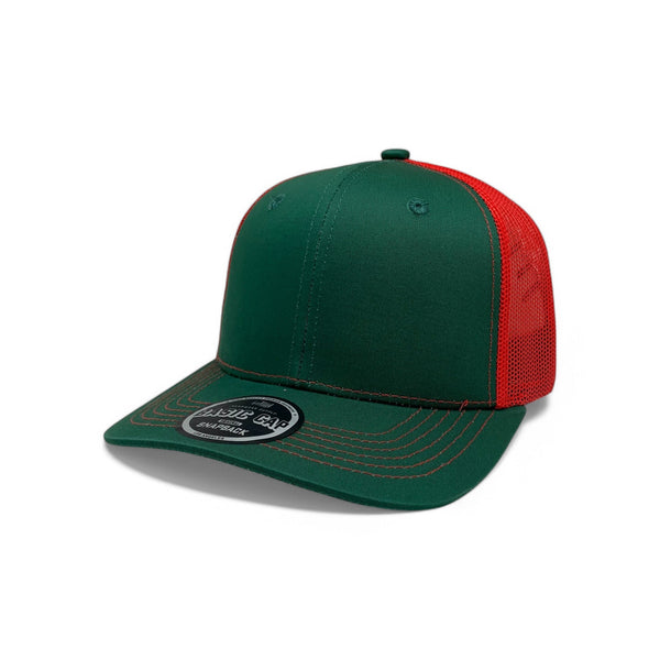 Plain Slide Curve 6Panel Mesh Hat 6001 Adjustable Snapback - K.GREEN/RED