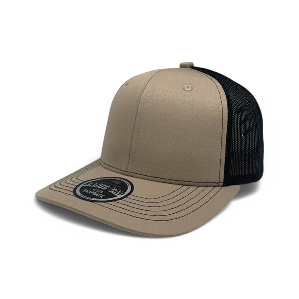 Plain Slide Curve 6Panel Mesh Hat 6001 Adjustable Snapback - KHAKI/BLACK