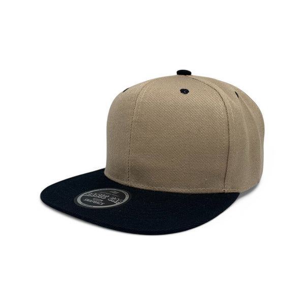 Basic Cap Plain Poly Snapback Hat 8002 - KHAKI/BLACK