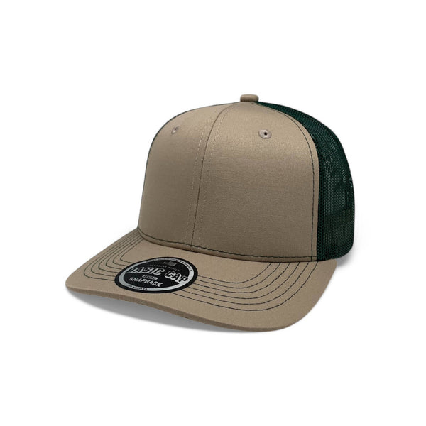 Plain Slide Curve 6Panel Mesh Hat 6001 Adjustable Snapback - KHAKI/D.GREEN