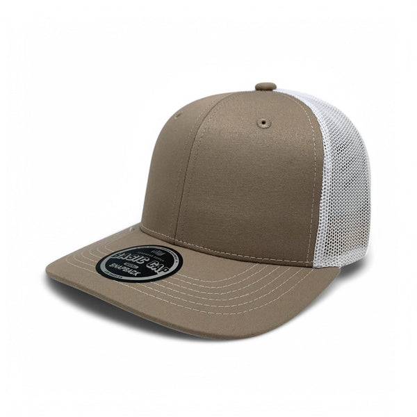 Plain Slide Curve 6Panel Mesh Hat 6001 Adjustable Snapback - KHAKI/WHITE