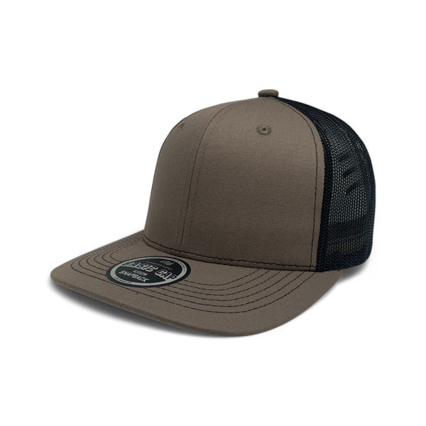 Plain Slide Curve 6Panel Mesh Hat 6001 Adjustable Snapback - LODEN/BLACK