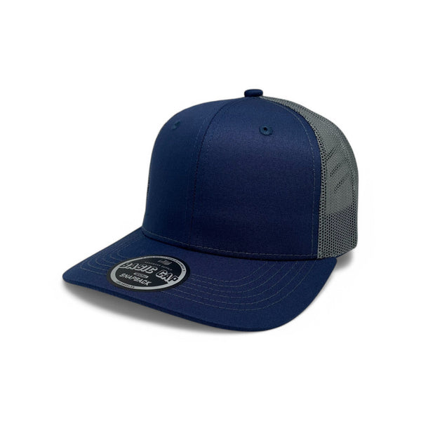 Plain Slide Curve 6Panel Mesh Hat 6001 Adjustable Snapback - NAVY/CHARCOAL