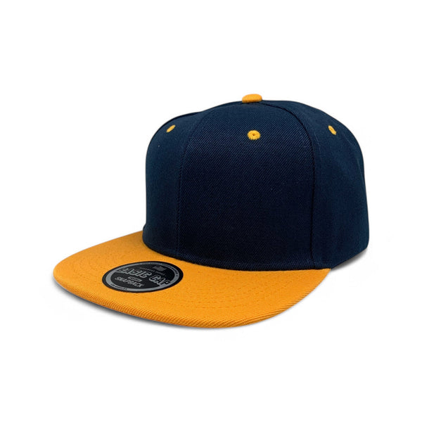 Basic Cap Plain Poly Snapback Hat 8002 - NAVY/GOLD