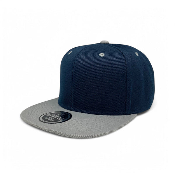 Basic Cap Plain Poly Snapback Hat 8002 - NAVY/L.GREY