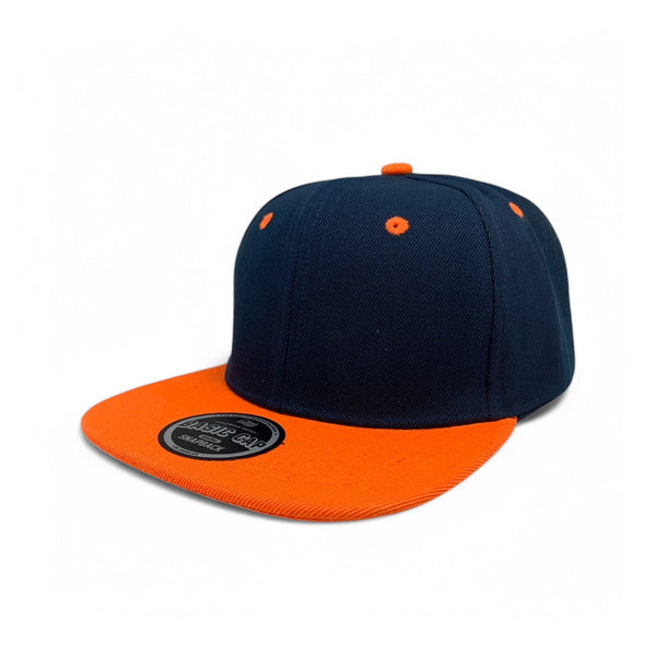 Basic Cap Plain Poly Snapback Hat 8002 - NAVY/ORANGE