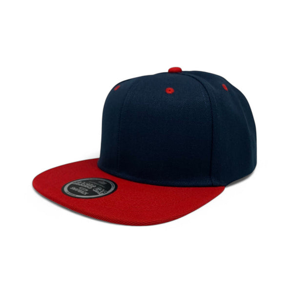 Basic Cap Plain Poly Snapback Hat 8002 - NAVY/RED