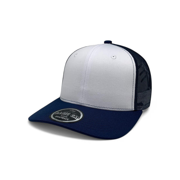 Plain Slide Curve 6Panel Mesh Hat 6001 Adjustable Snapback - NAVY/WHITE/NAVY