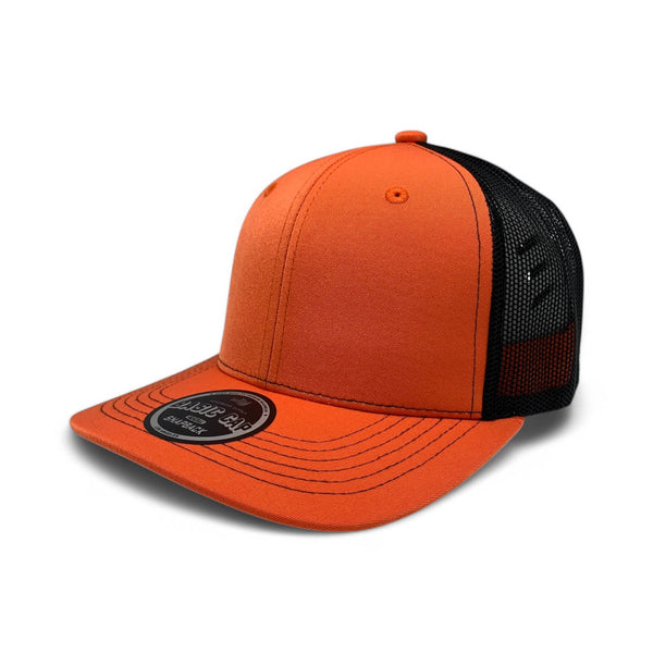 Plain Slide Curve 6Panel Mesh Hat 6001 Adjustable Snapback - ORANGE/BLACK