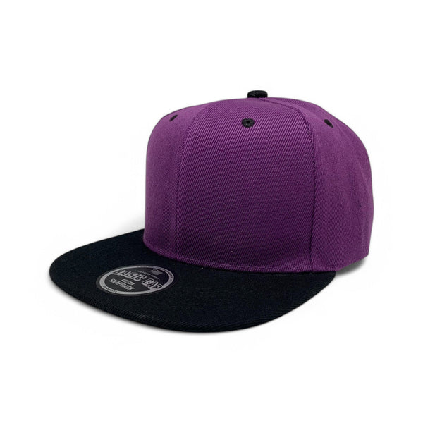 Basic Cap Plain Poly Snapback Hat 8002 - PURPLE/BLK