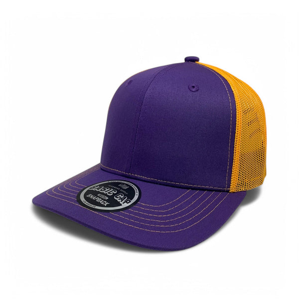 Plain Slide Curve 6Panel Mesh Hat 6001 Adjustable Snapback - PURPLE/GOLD