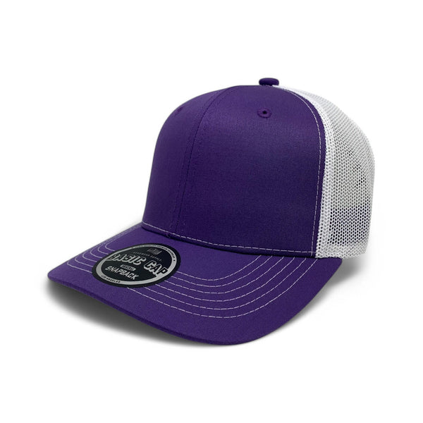 Plain Slide Curve 6Panel Mesh Hat 6001 Adjustable Snapback - PURPLE/WHITE