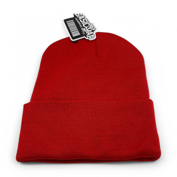 BASIC CAP Plain Long Cuffed Beanie PLB - RED