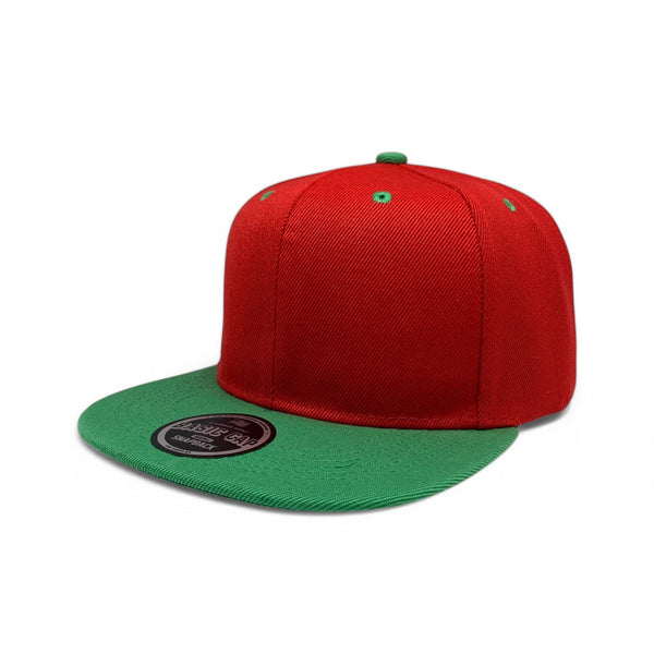 Basic Cap Plain Poly Snapback Hat 8002 - RED/K.GREEN
