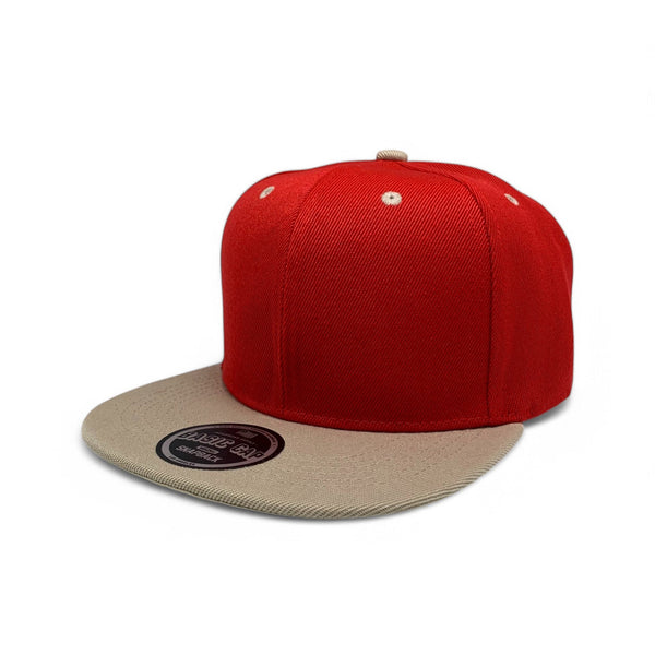 Basic Cap Plain Poly Snapback Hat 8002 - RED/KHAKI